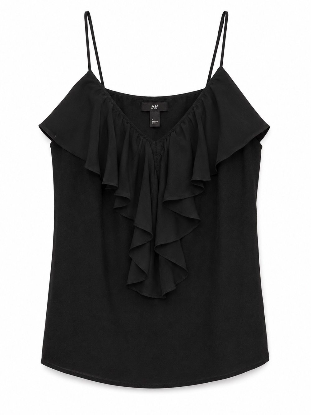 H&M BLACK V NECK RUFFLE CAMISOLE
